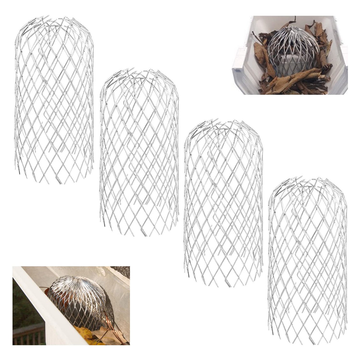ACHANFLY 4 Pcs Gutter Mesh Guard Aluminum Downpipe Expandable Drain Pipe Cover, product photo