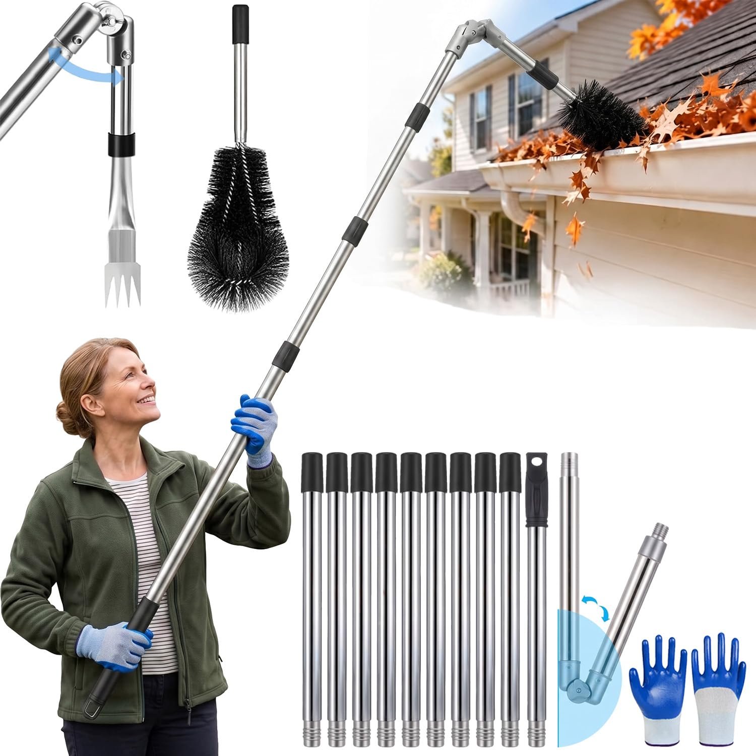 CHAMSUREUK 4M Heavy Duty Telescopic Roof Gutter Cleaning Tools Kit, product photo