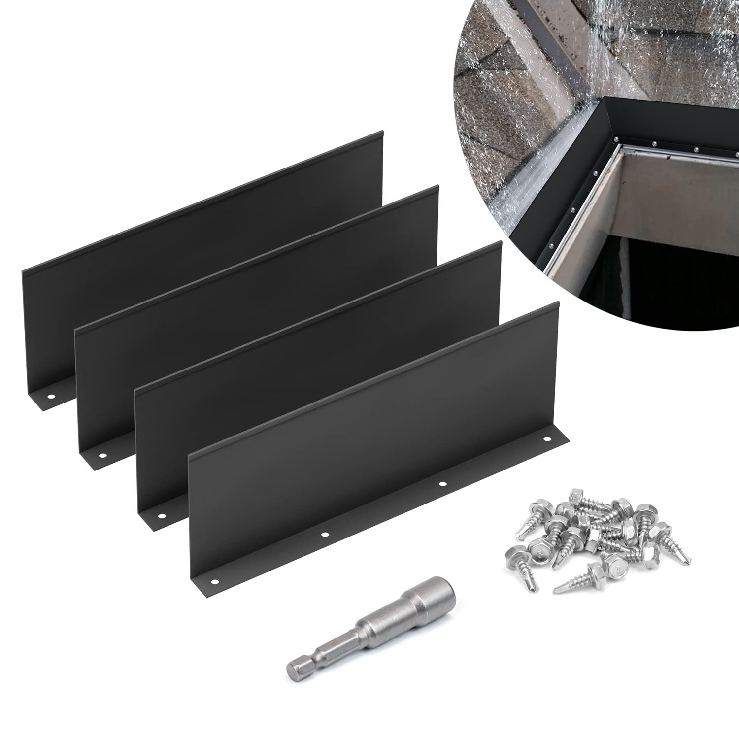 Flamorrow 4 Pack Aluminum Gutter Valley Splash Guards, product photo