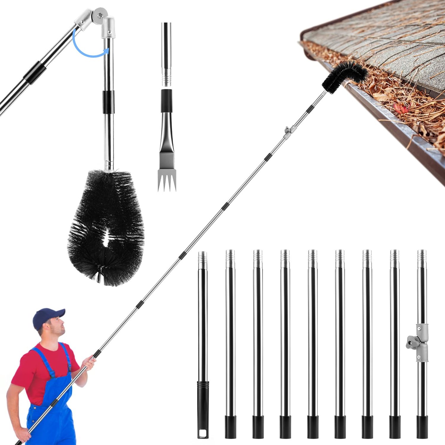Jellybibo 4M Telescopic Gutter Cleaner Kit, product photo