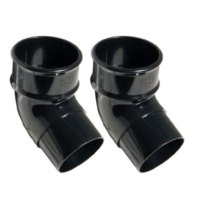 FloPlast 68mm round gutter downpipe offset bend, black PVC-u fitting